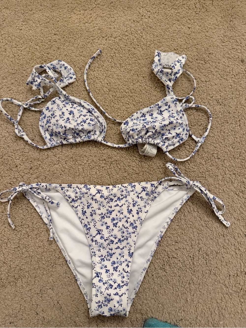 Hollister White Bikini with Blue Floral Print